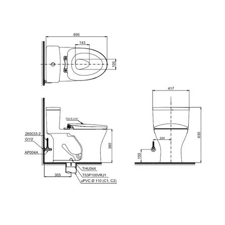 สุขภัณฑ์ 1 ชิ้น TOTO CW855UV1 4.5/3L สีขาว_1