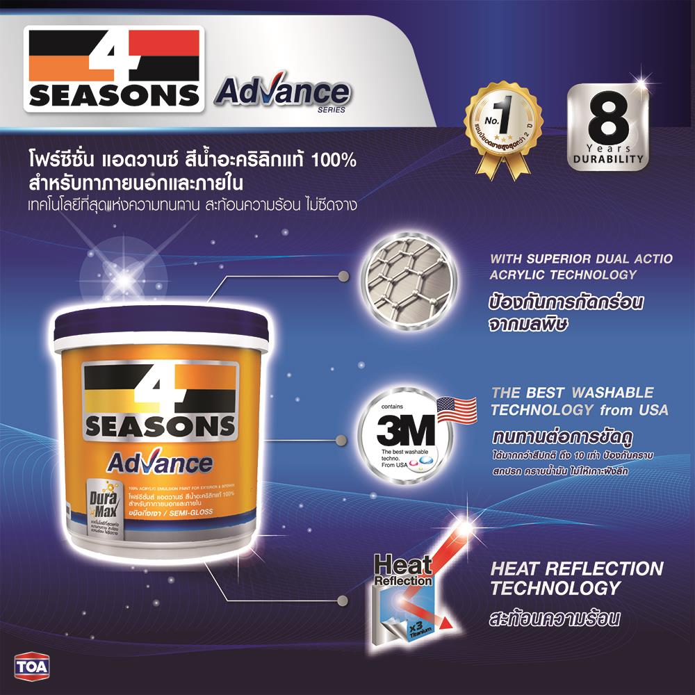 สีน้ำทาภายใน ชนิดด้าน TOA 4 SEASONS ADVANCE 8441 สี ZANZIBAR 2.5 แกลลอน