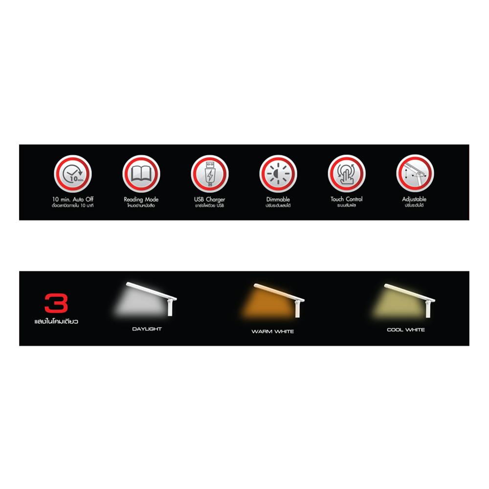 ไฟอ่านหนังสือ LED SHINING S-DSK01B-MLT สีขาว