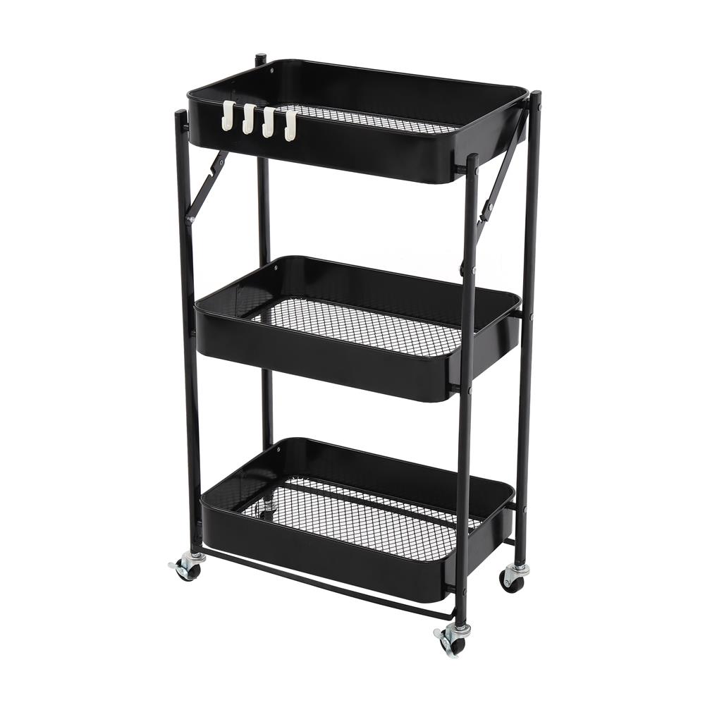 ชั้นวางของพับได้ 3 ชั้น มีล้อ STACKO HAZEL 45x30x77 ซม. สีดำ