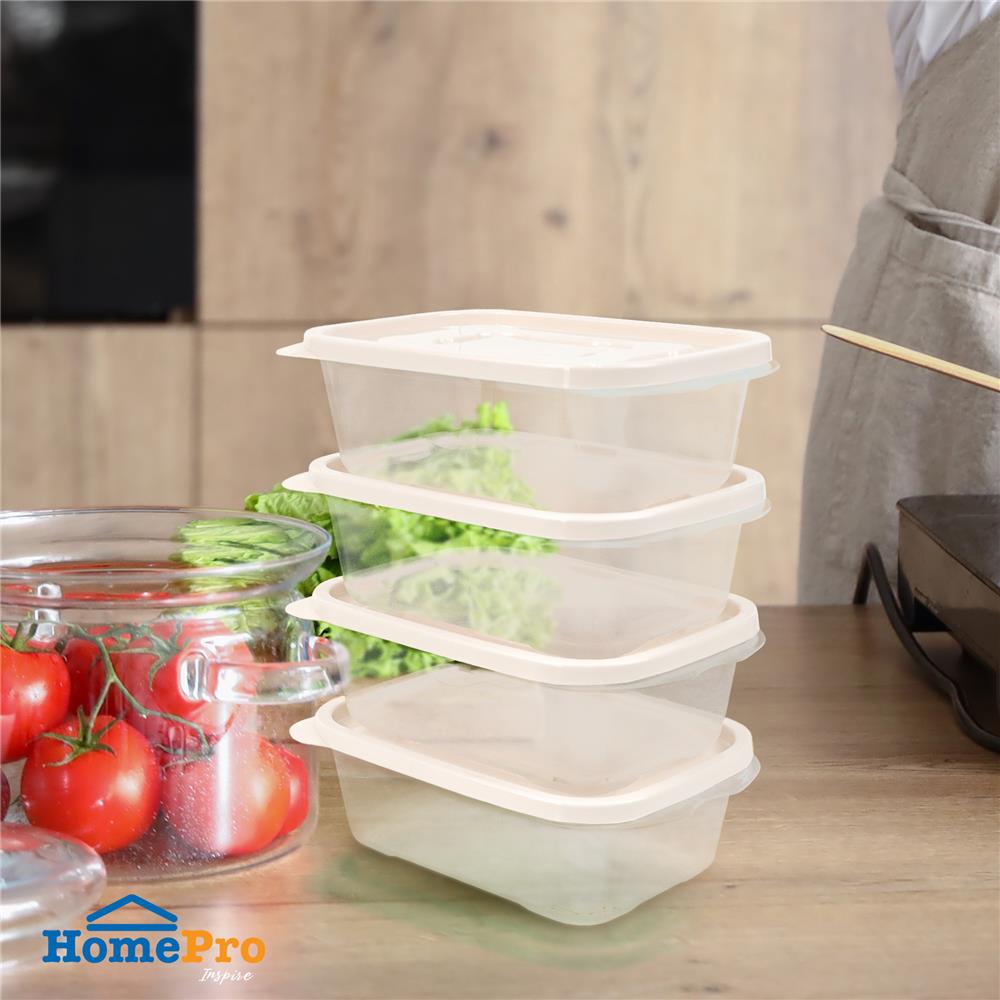 กล่องอาหาร KECH 9001 600 มล. สีเบจ แพ็ก 4 ชิ้น