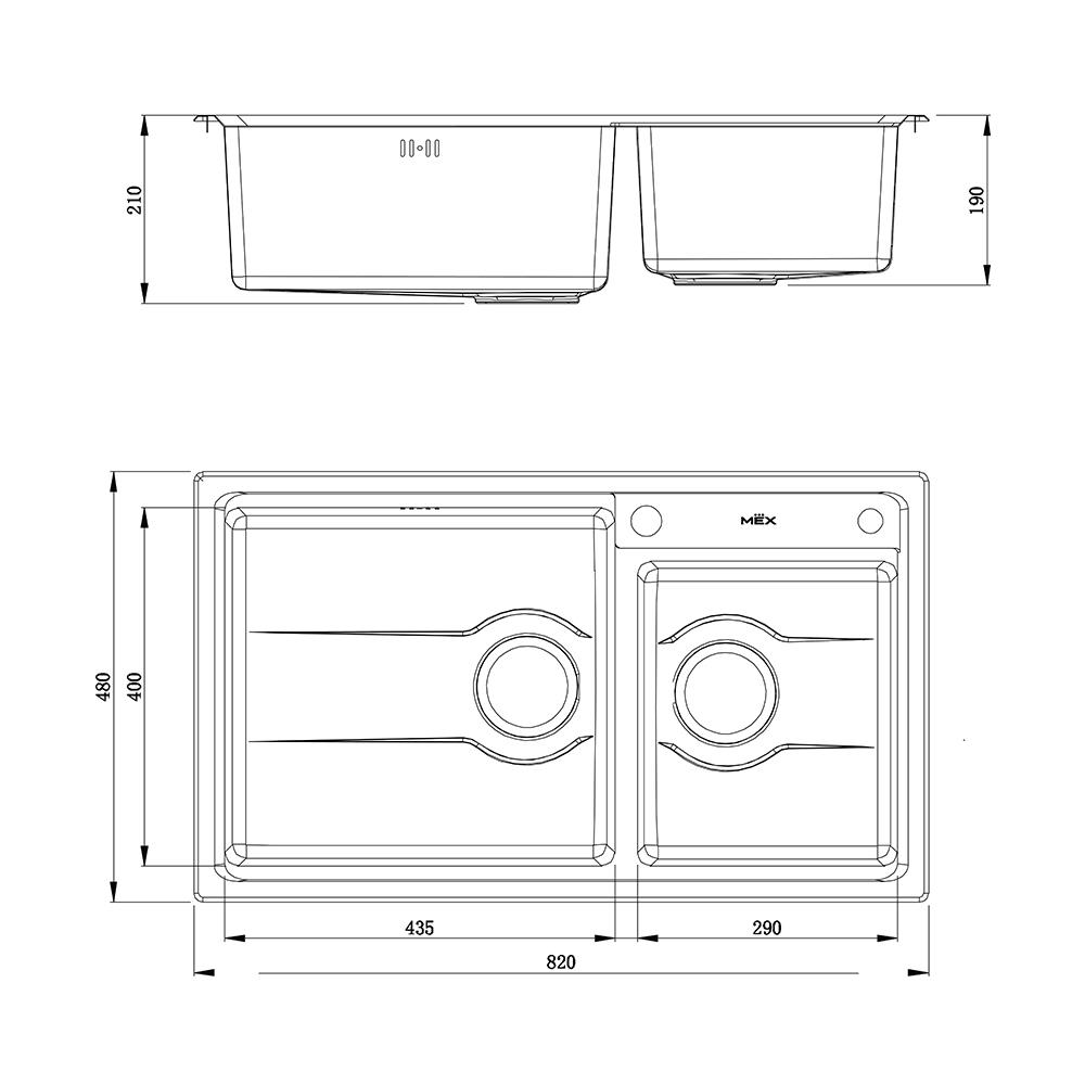 ซิงค์ฝัง 2หลุม MEX TD822