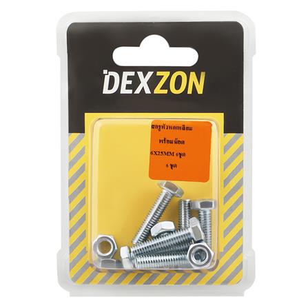 สกรูหัวหกเหลี่ยมพร้อมน็อต DEXZON 6X25 มม. 6 ชิ้น/แพ็ก_1
