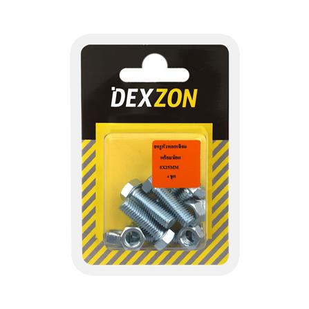 สกรูหัวหกเหลี่ยมพร้อมน็อต DEXZON 8X25 มม. 4 ชิ้น/แพ็ก_1
