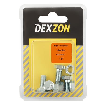 สกรูหัวหกเหลี่ยมพร้อมน็อต DEXZON 8X15 มม. 4 ชิ้น/แพ็ก_1
