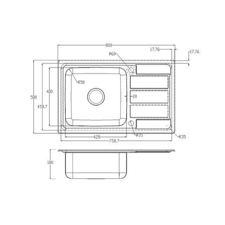 ซิงค์ฝัง 1หลุม 1ที่พัก LINEA VELA80 สีเงิน_2