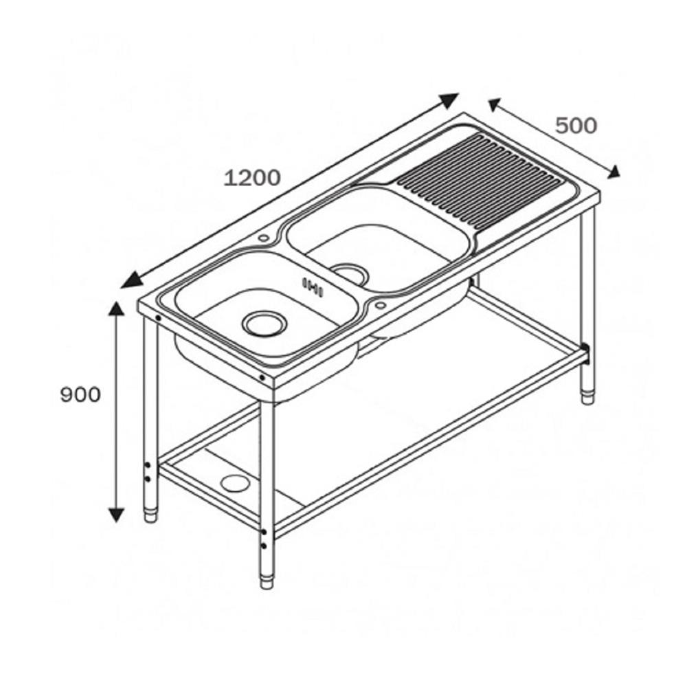 ซิงค์ขาตั้ง  2หลุม 1 ที่พัก LINEA AP PLUS สีเงิน
