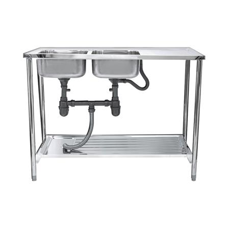 ซิงค์ขาตั้ง  2หลุม 1 ที่พัก LINEA AP PLUS สีเงิน_1