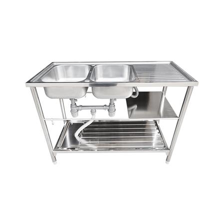 ซิงค์ขาตั้ง  2หลุม 1 ที่พัก LINEA AP PLUS สีเงิน_2