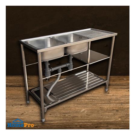 ซิงค์ขาตั้ง  2หลุม 1 ที่พัก LINEA AP PLUS สีเงิน_4