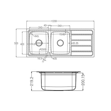 ซิงค์ฝัง 2หลุม 1ที่พัก LINEA VELA120 สีเงิน_2