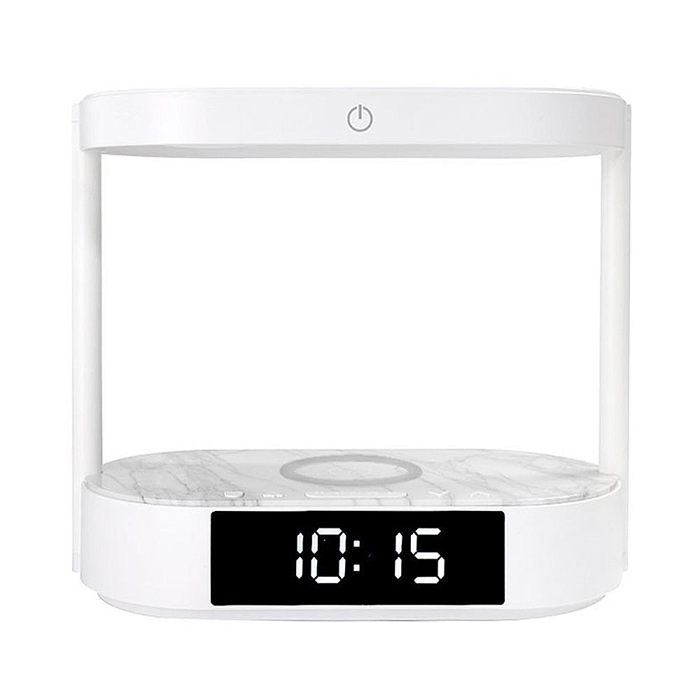 LED DIGITAL TABLE CLOCK WITH 2-TIER WIRELESS CHARGING PAD RIN 215401802 WHITE