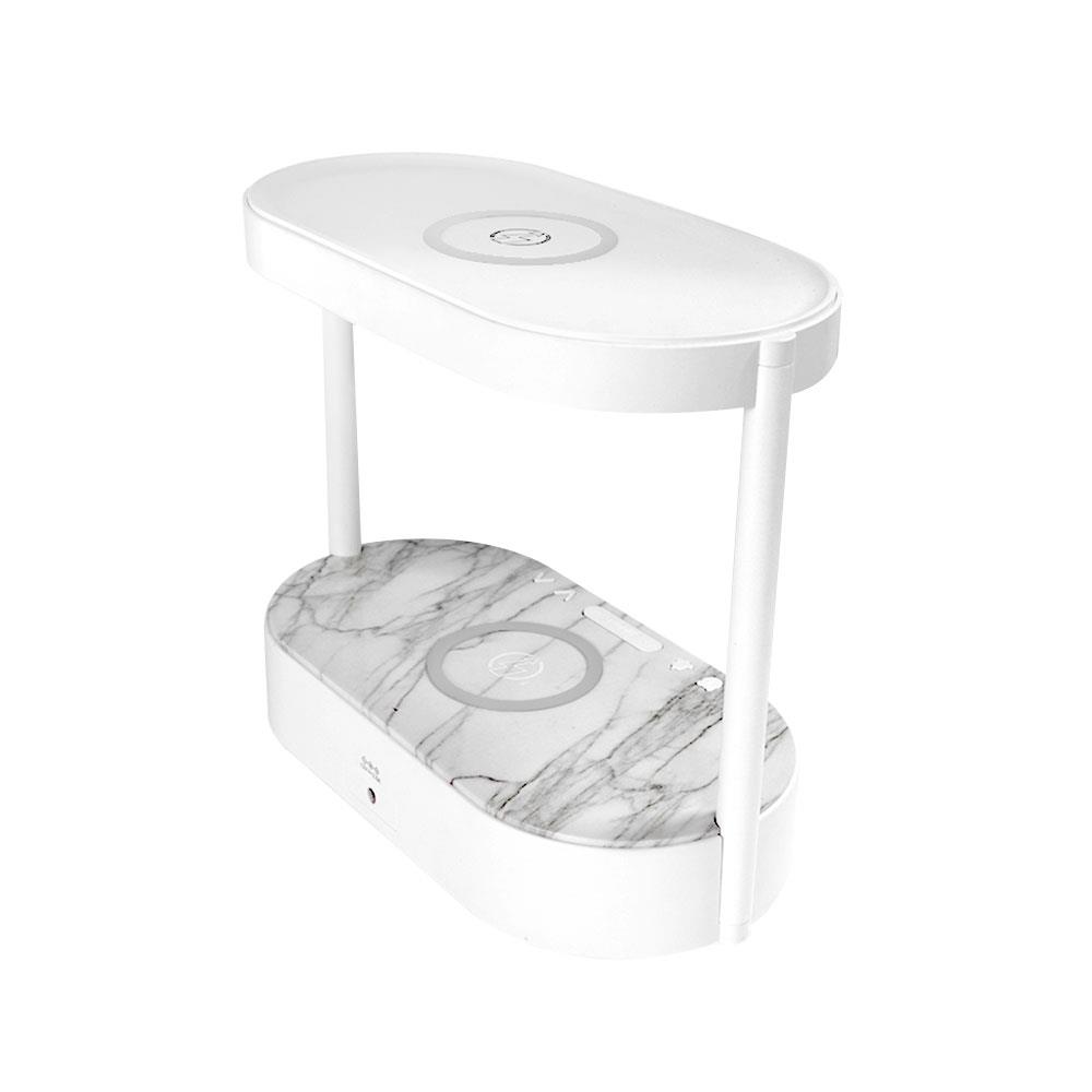 LED DIGITAL TABLE CLOCK WITH 2-TIER WIRELESS CHARGING PAD RIN 215401802 WHITE