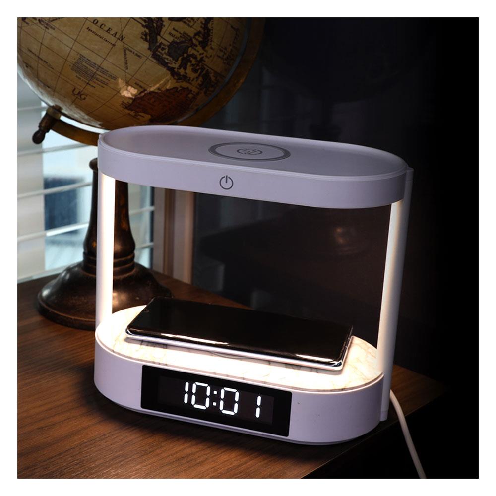 LED DIGITAL TABLE CLOCK WITH 2-TIER WIRELESS CHARGING PAD RIN 215401802 WHITE