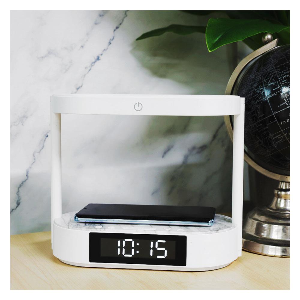 LED DIGITAL TABLE CLOCK WITH 2-TIER WIRELESS CHARGING PAD RIN 215401802 WHITE