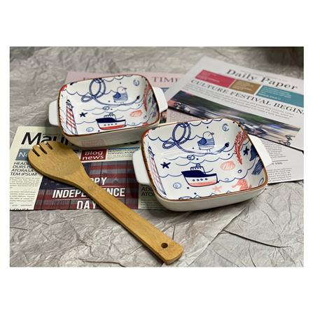 ชามเหลี่ยม 2 หู เซรามิก 7.5