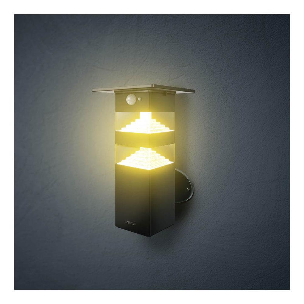 ไฟผนังภายนอก SOLAR LAMPTAN DOUBLE SHADE 10 วัตต์ WARMWHITE สีดำ