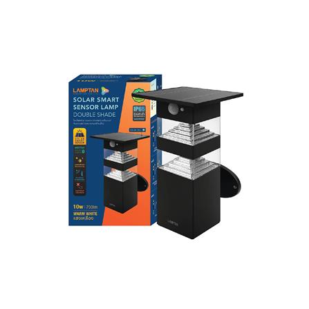 ไฟผนังภายนอก SOLAR LAMPTAN DOUBLE SHADE 10 วัตต์ WARMWHITE สีดำ_2