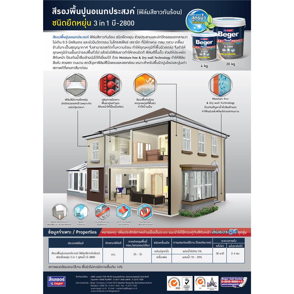 สีรองพื้นปูนอเนกประสงค์ BEGER FLEXI COOL B2800 20 กก.