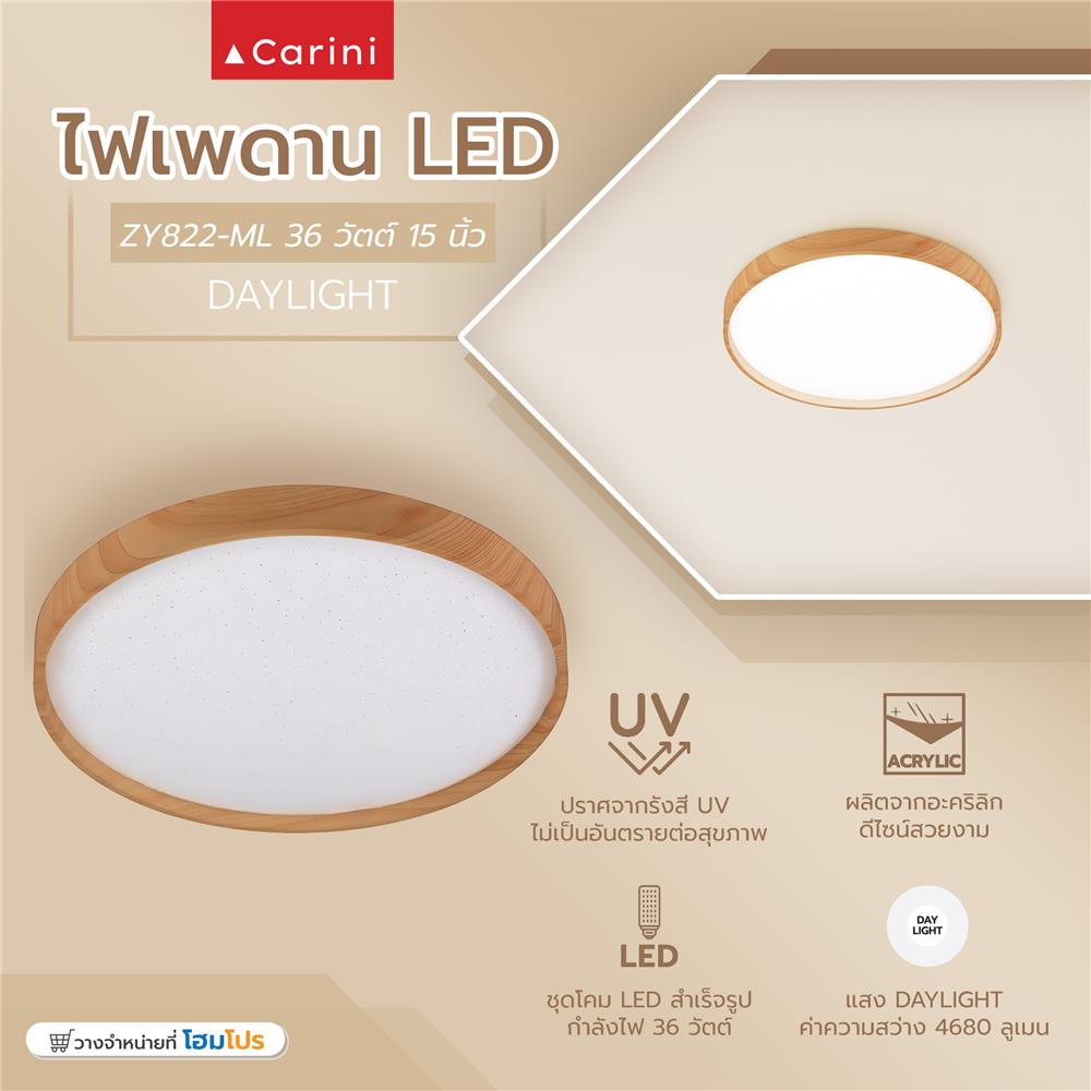 ไฟเพดาน LED CARINI ZY828-ML 15 นิ้ว 36 วัตต์ DAYLIGHT สีขาว/น้ำตาล