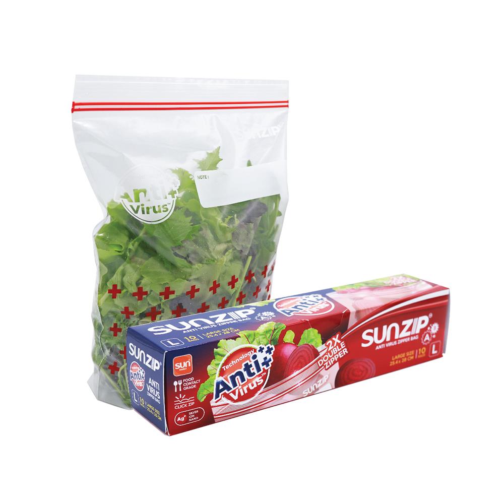 ถุงซิป SUNZIP ANTI VIRUS L 25.4 ซม.x28 ซม.