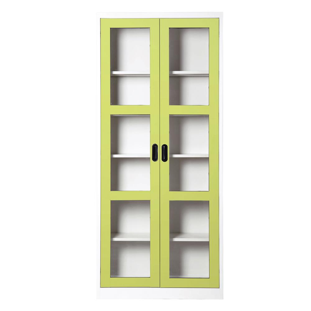 ตู้เหล็กสูงบานเปิดกระจก KIOSK MAX-082 สีขาว/สีเขียว