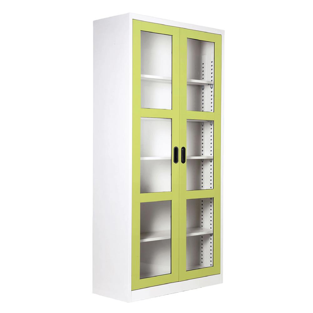 ตู้เหล็กสูงบานเปิดกระจก KIOSK MAX-082 สีขาว/สีเขียว