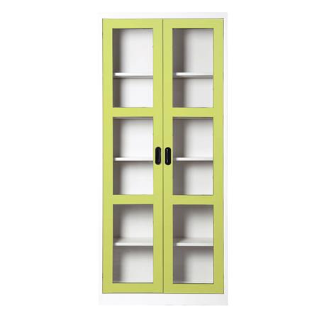 ตู้เหล็กสูงบานเปิดกระจก KIOSK MAX-082 สีขาว/สีเขียว