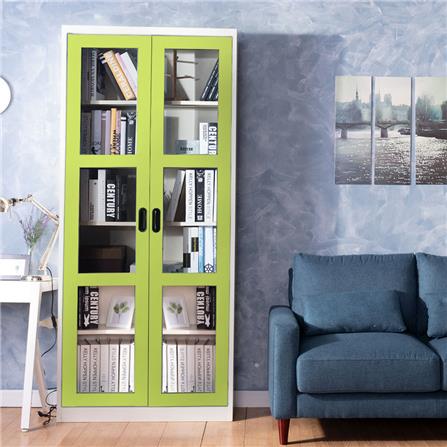 ตู้เหล็กสูงบานเปิดกระจก KIOSK MAX-082 สีขาว/สีเขียว_2