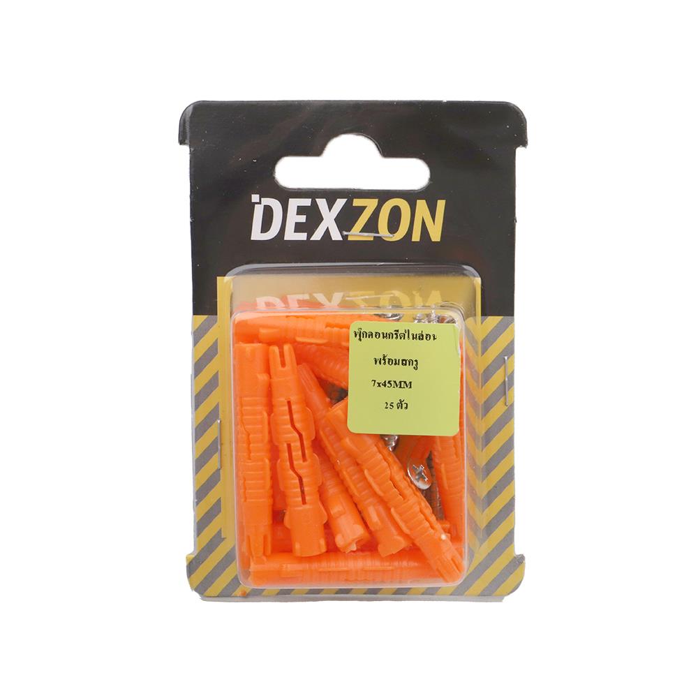 พุกอิฐมวลเบาพร้อมสกรู DEXZON เบอร์ 7 แพ็ก 25 ชิ้น สีส้ม