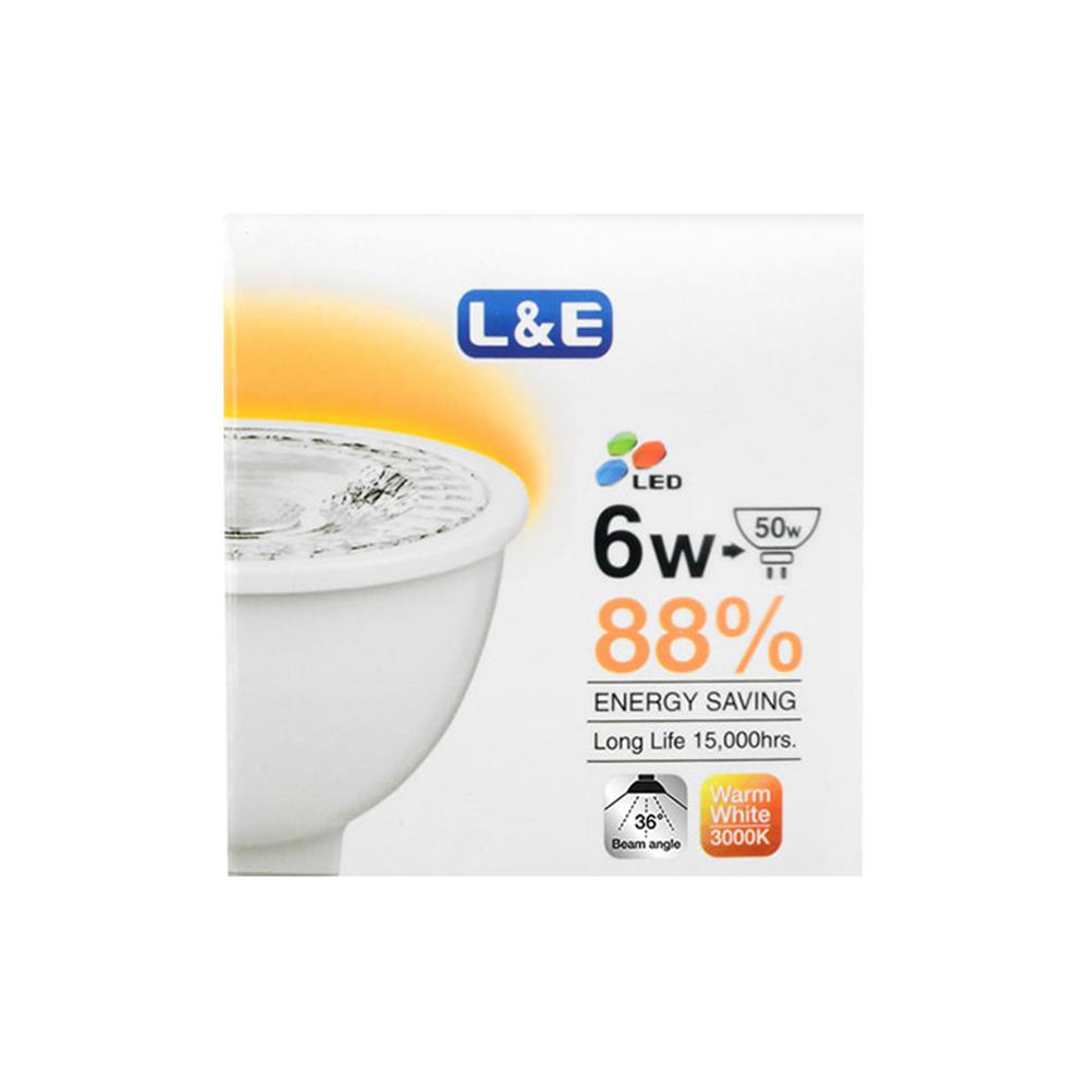 หลอด LED L&E MR16 6 วัตต์ WARMWHITE 36 BEAM ANGLE GU5.3