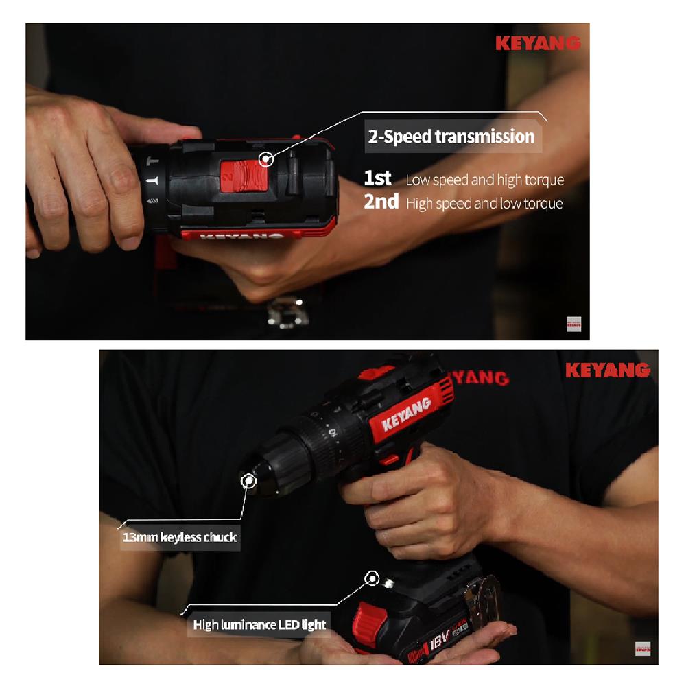 สว่านไร้สาย (พร้อมแบตเตอรี่) KEYANG DD18BL-W 18 โวลต์