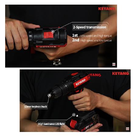 สว่านไร้สาย (พร้อมแบตเตอรี่) KEYANG DD18BL-W 18 โวลต์_1