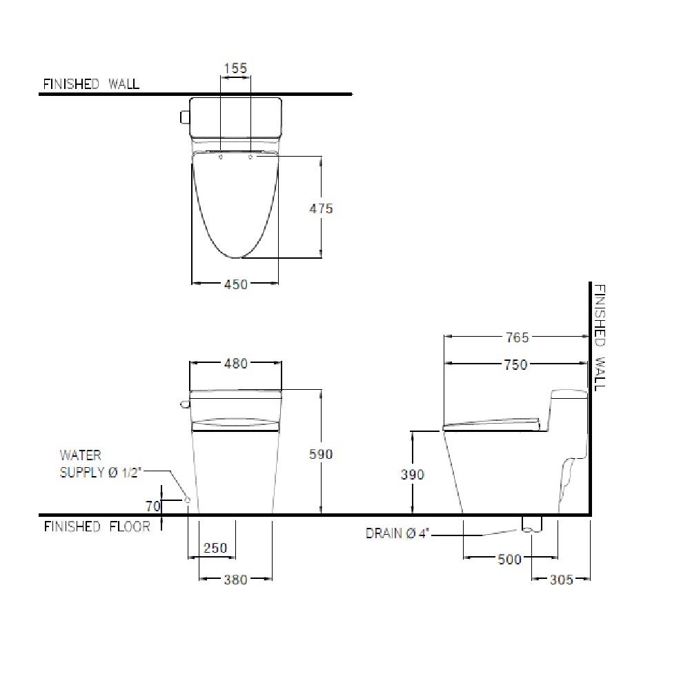 สุขภัณฑ์ 1 ชิ้น COTTO C105257 4.8L สีขาว