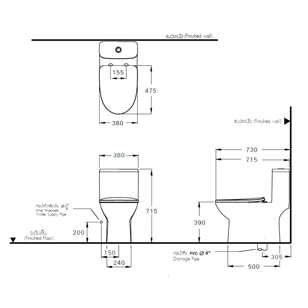 สุขภัณฑ์ 1 ชิ้น COTTO C105507 3/4.5 ลิตร สีขาว
