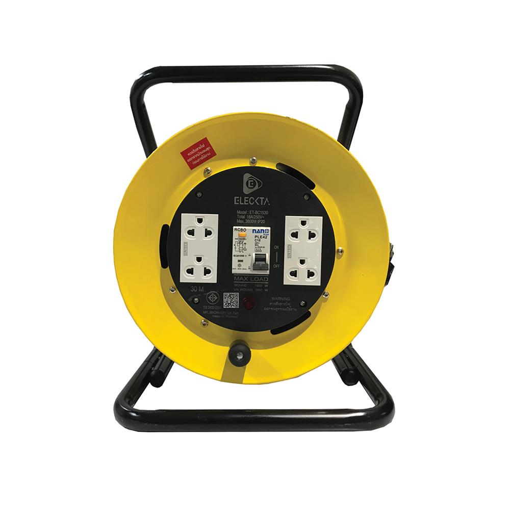 ล้อเก็บสายไฟ พร้อมเบรคเกอร์กันไฟดูด ELECKTA ET-BC1530 3600 วัตต์ 30 เมตร สีเหลือง