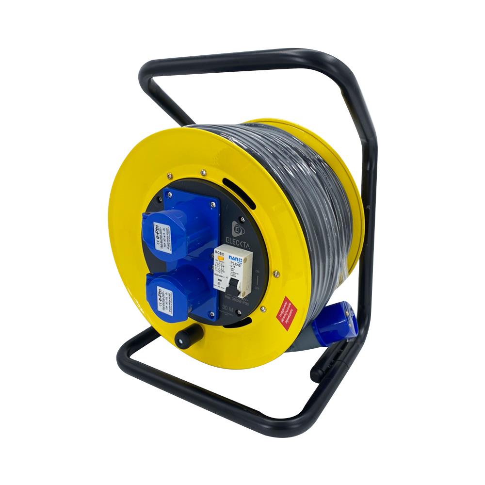 ล้อเก็บสายไฟอุตสหกรรม เพาเวอร์ปลั๊ก ELECKTA ET-BCP30 3600 วัตต์ 30 เมตร สีเหลือง