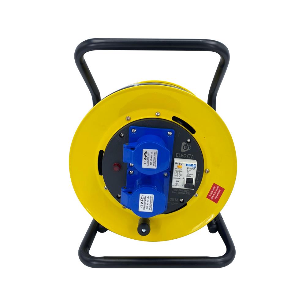 ล้อเก็บสายไฟอุตสหกรรม เพาเวอร์ปลั๊ก ELECKTA ET-BCP30 3600 วัตต์ 30 เมตร สีเหลือง