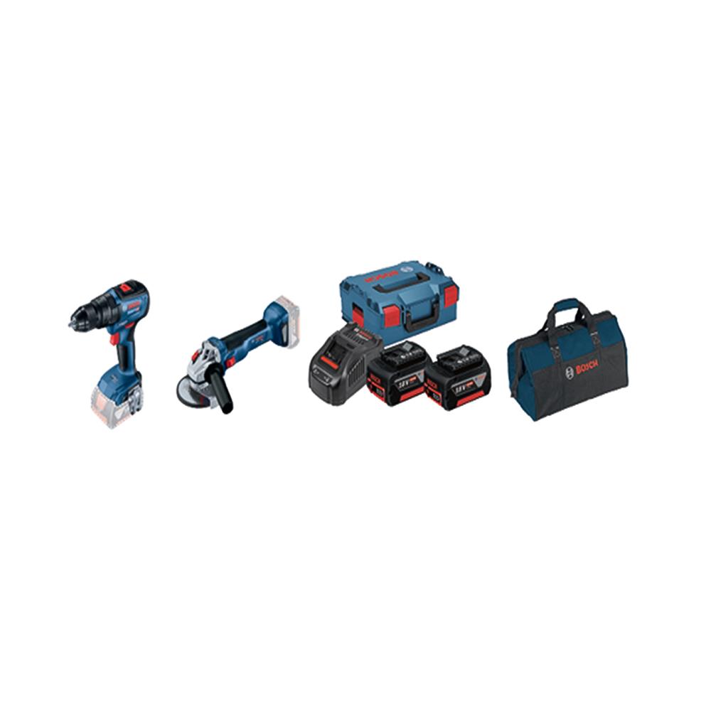ชุดสว่านกระแทก+เจียรไร้สาย (พร้อมแบตเตอรี่) BOSCH GSB18V-50+GWS18V-10 18 โวลต์
