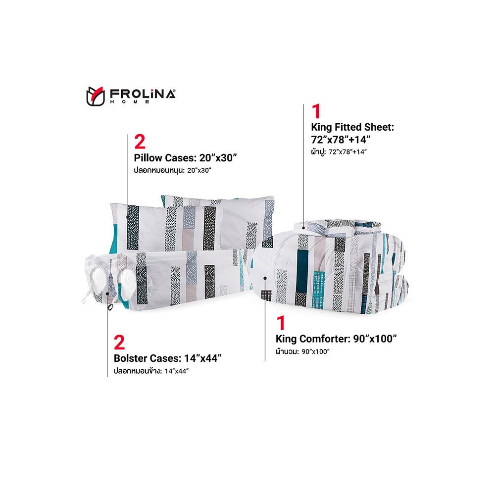 ชุดผ้าปูที่นอน 6 ฟุต 6 ชิ้น FROLINA MICROTEX DF011