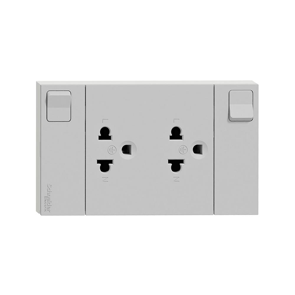 ชุดเต้ารับคู่ 3 ขา + สวิตช์ควบคุม SCHNEIDER M3T_SIS_GY สีเทา