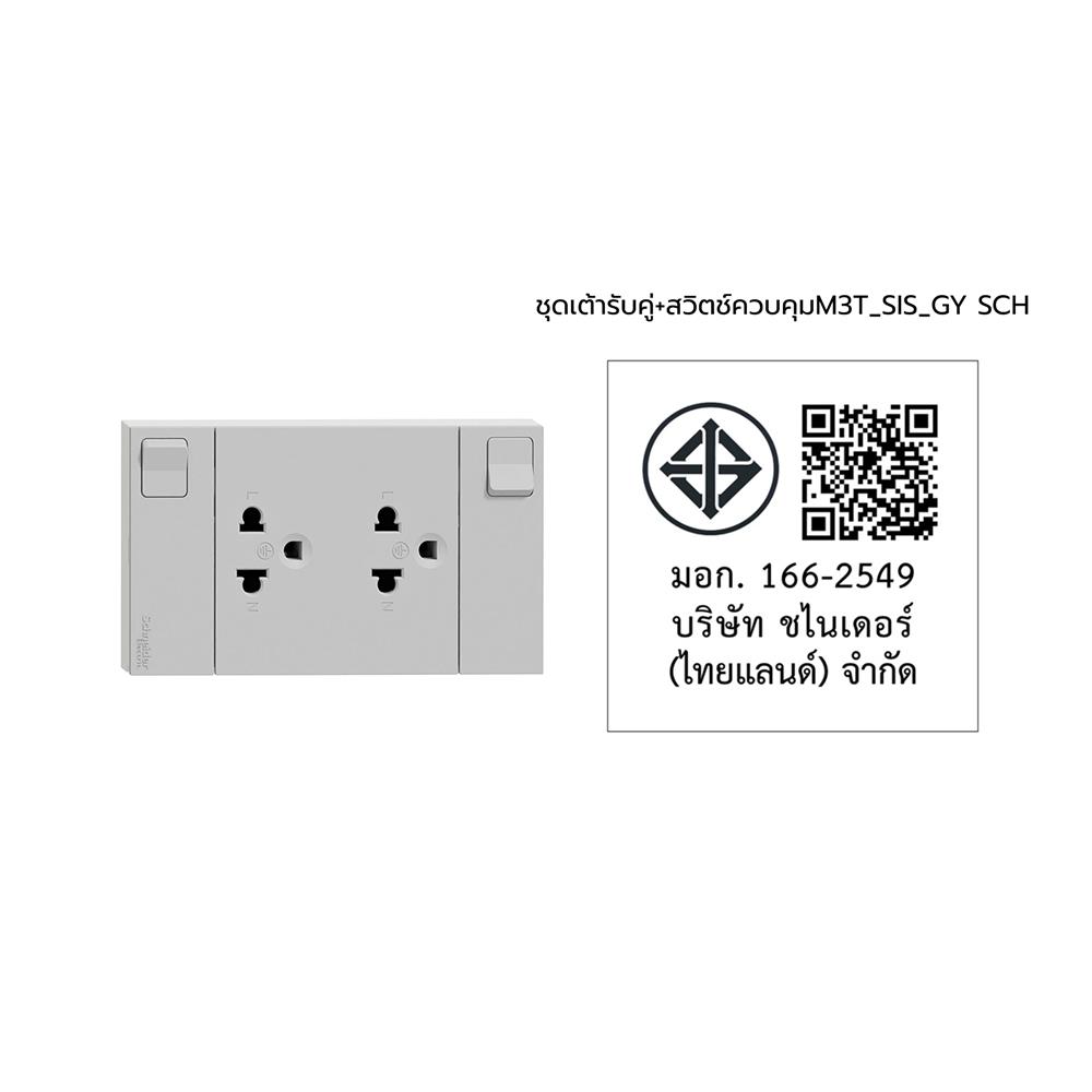 ชุดเต้ารับคู่ 3 ขา + สวิตช์ควบคุม SCHNEIDER M3T_SIS_GY สีเทา
