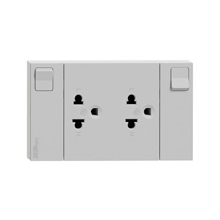 ชุดเต้ารับคู่ 3 ขา + สวิตช์ควบคุม SCHNEIDER M3T_SIS_GY สีเทา