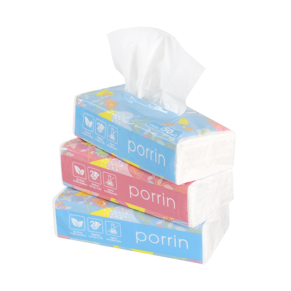 กระดาษเช็ดหน้า PORRIN SOFT PACK 150 แผ่น แพ็ค 4