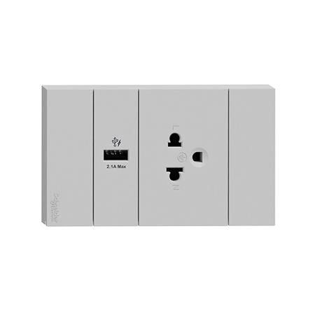 ชุดเต้ารับเดี่ยว 3 ขา + USB 1 ช่อง SCHNEIDER A70426USB_UST_GY สีเทา_0