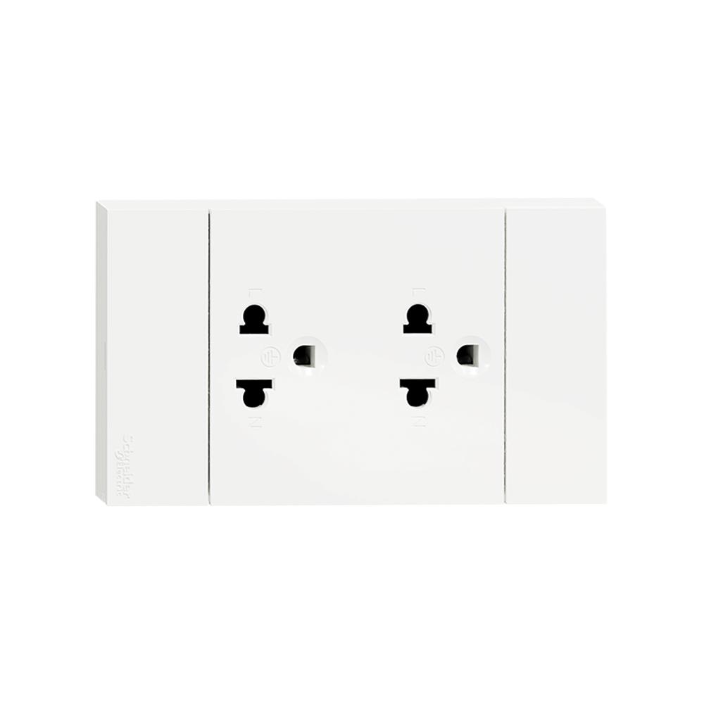 ชุดเต้ารับคู่ 3 ขา 2 ช่อง SCHNEIDER  A70426UST_WH  สีขาว