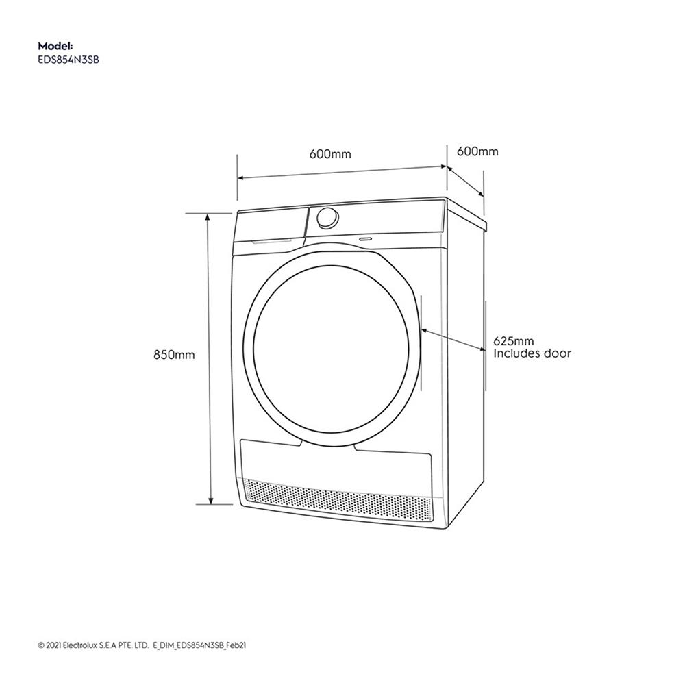 FRONT LOAD DRYER ELECTROLUX EDS854N3SB 8.5KG WITH STAND