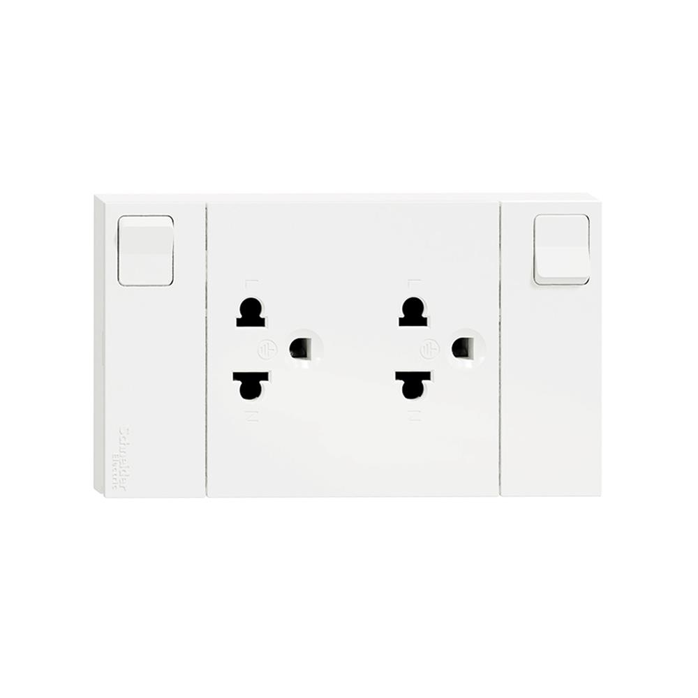 ชุดเต้ารับคู่ 3 ขา + สวิตช์ควบคุม SCHNEIDER M3T_SIS_WH สีขาว