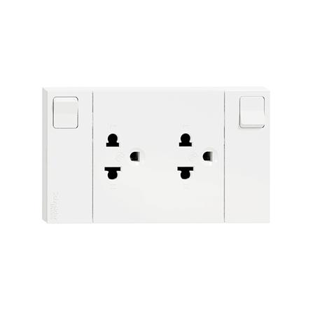 ชุดเต้ารับคู่ 3 ขา + สวิตช์ควบคุม SCHNEIDER M3T_SIS_WH สีขาว