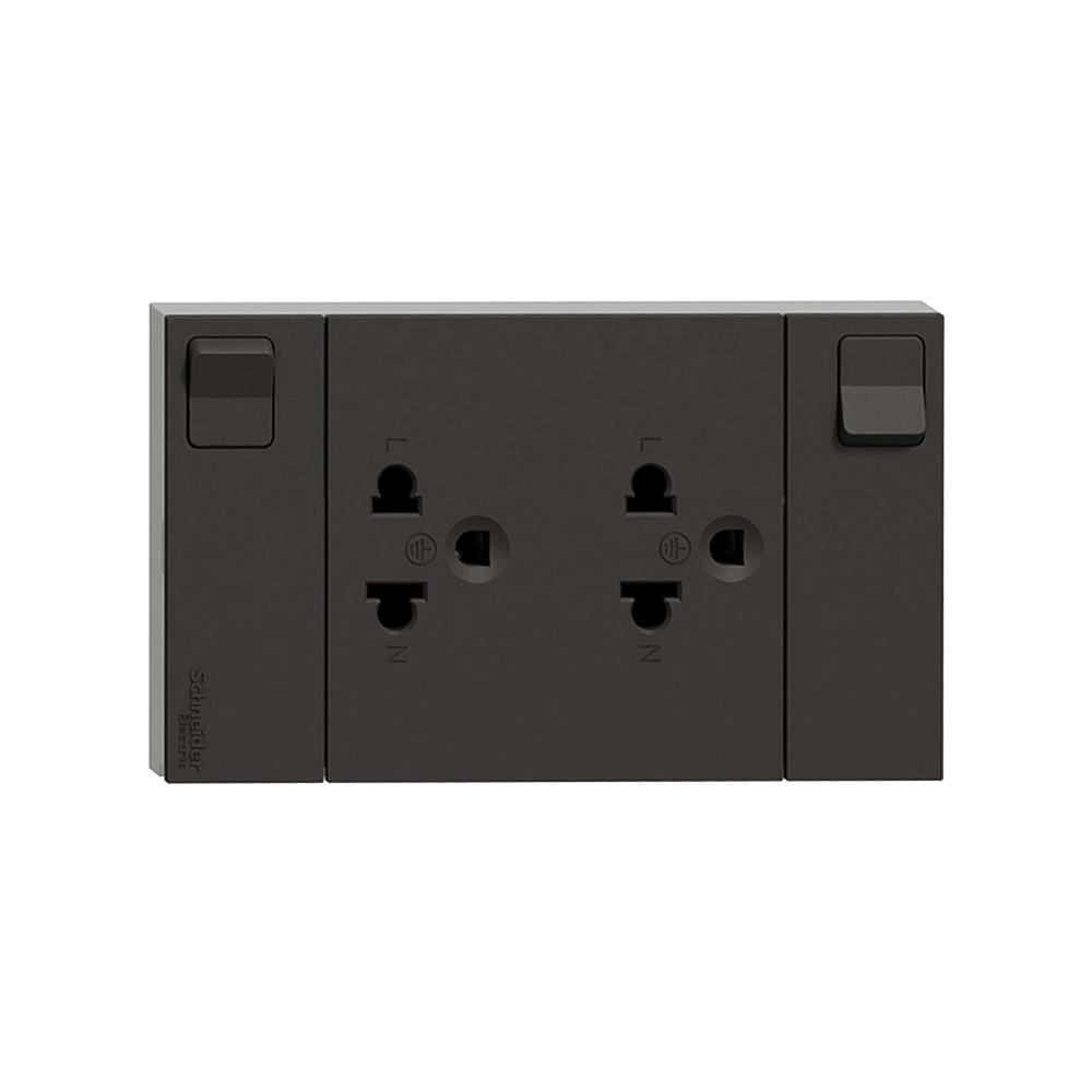 ชุดเต้ารับคู่ 3 ขา + สวิตช์ควบคุม SCHNEIDER M3T_SIS_BK สีดำ